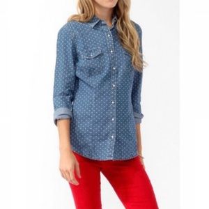 Justice Girls Polka Dot Button Up Chambray Size XL